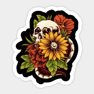 Skull with Flowers Sticker
